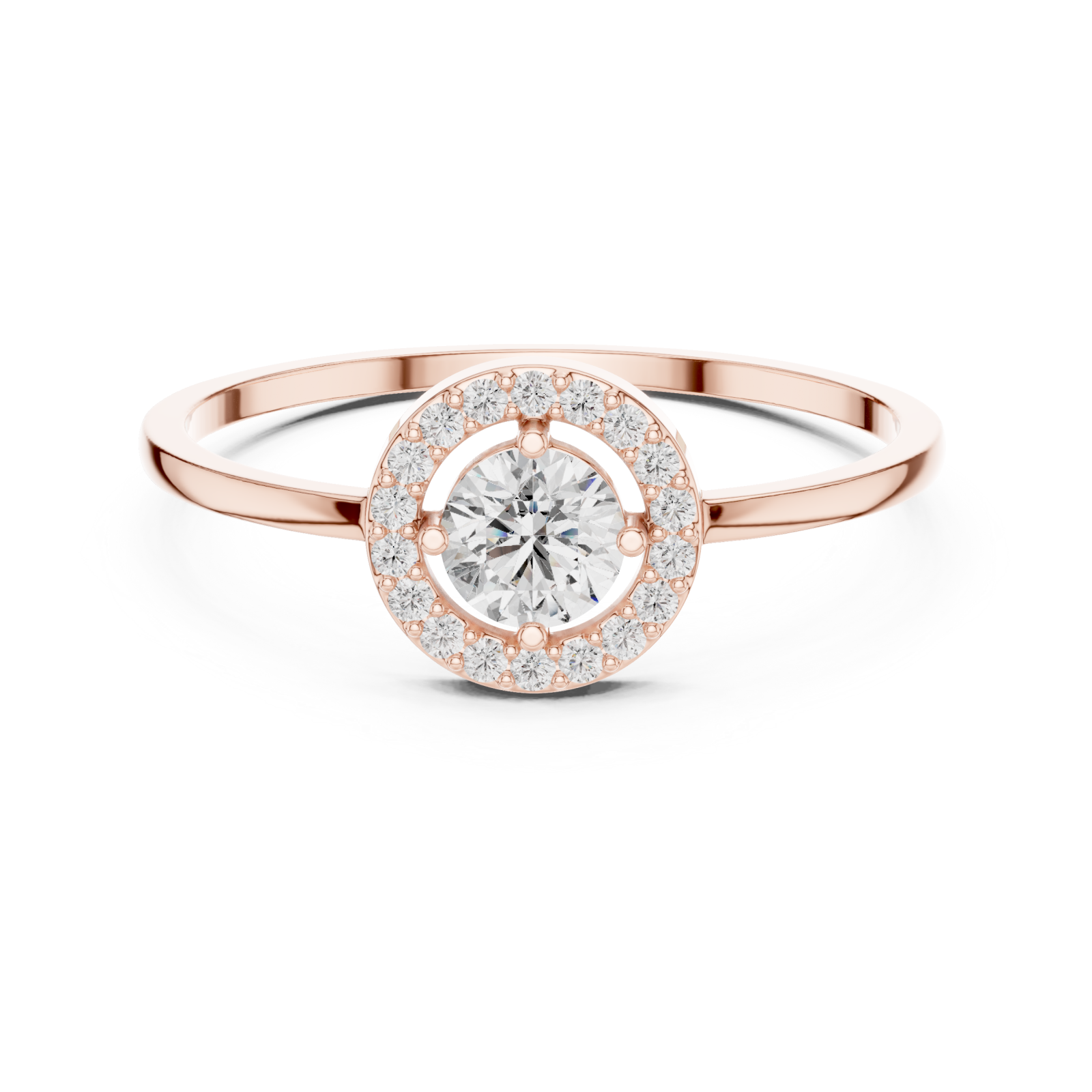  Rose Gold Radiant Halo Ring Front View