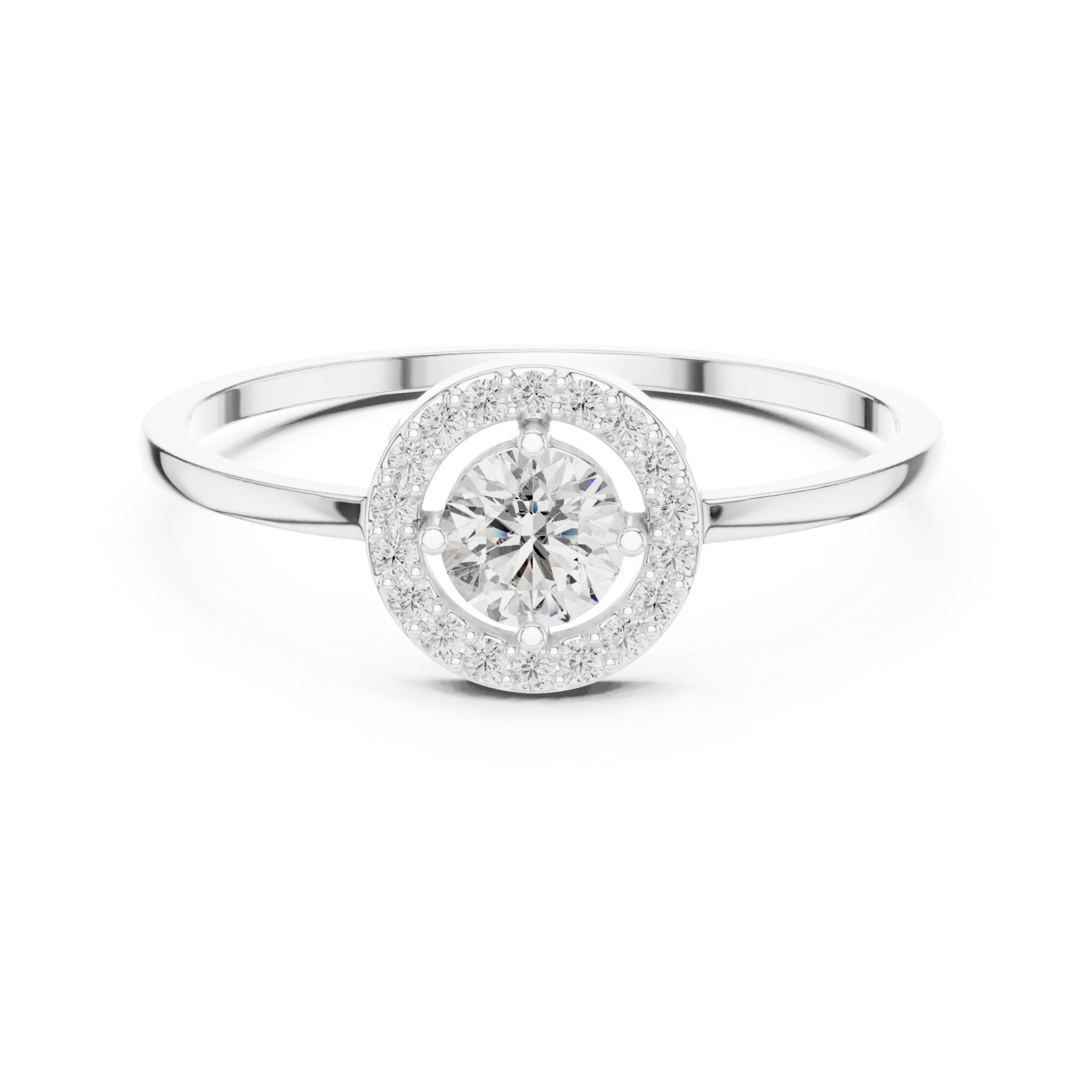  White Gold Radiant Halo Ring Front View