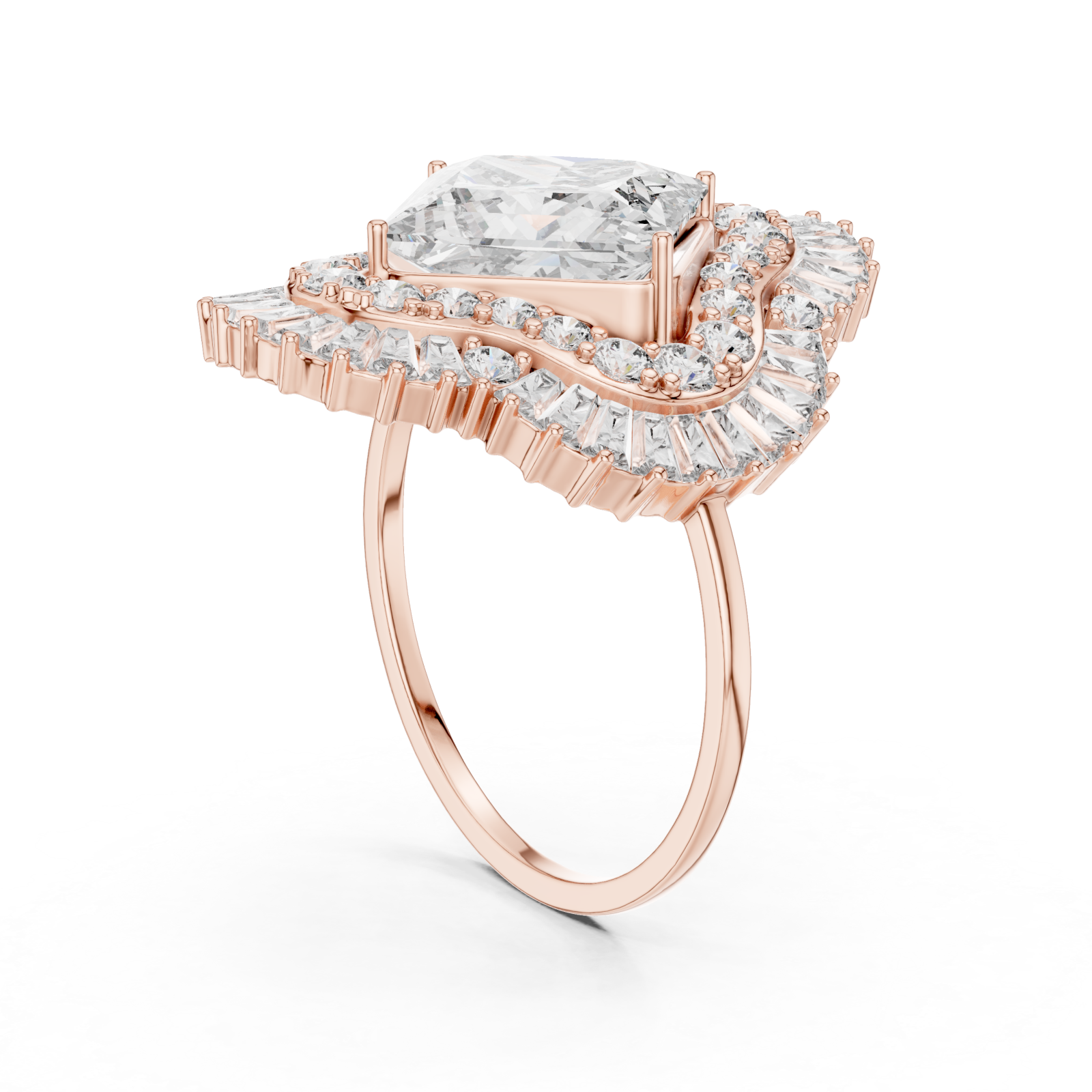  Rose Gold Radiant Crest Ring Left View