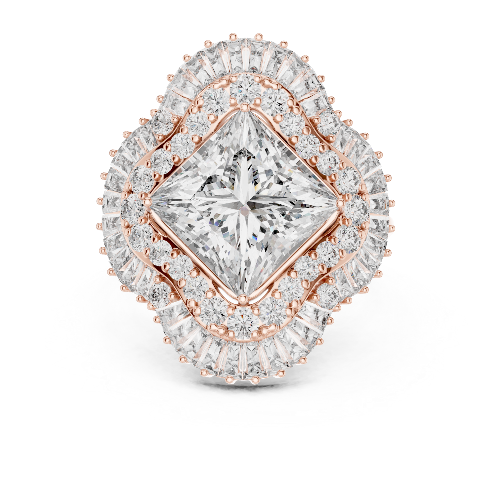  Rose Gold Radiant Crest Ring Front View