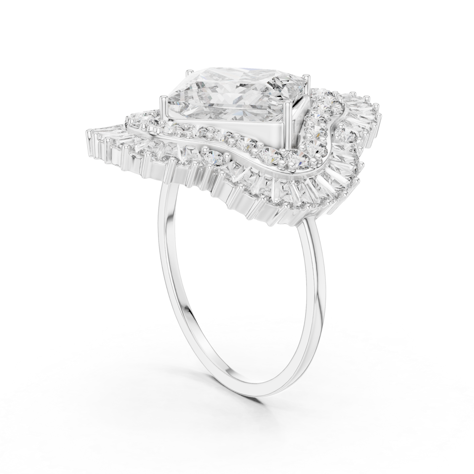  White Gold Radiant Crest Ring Left View