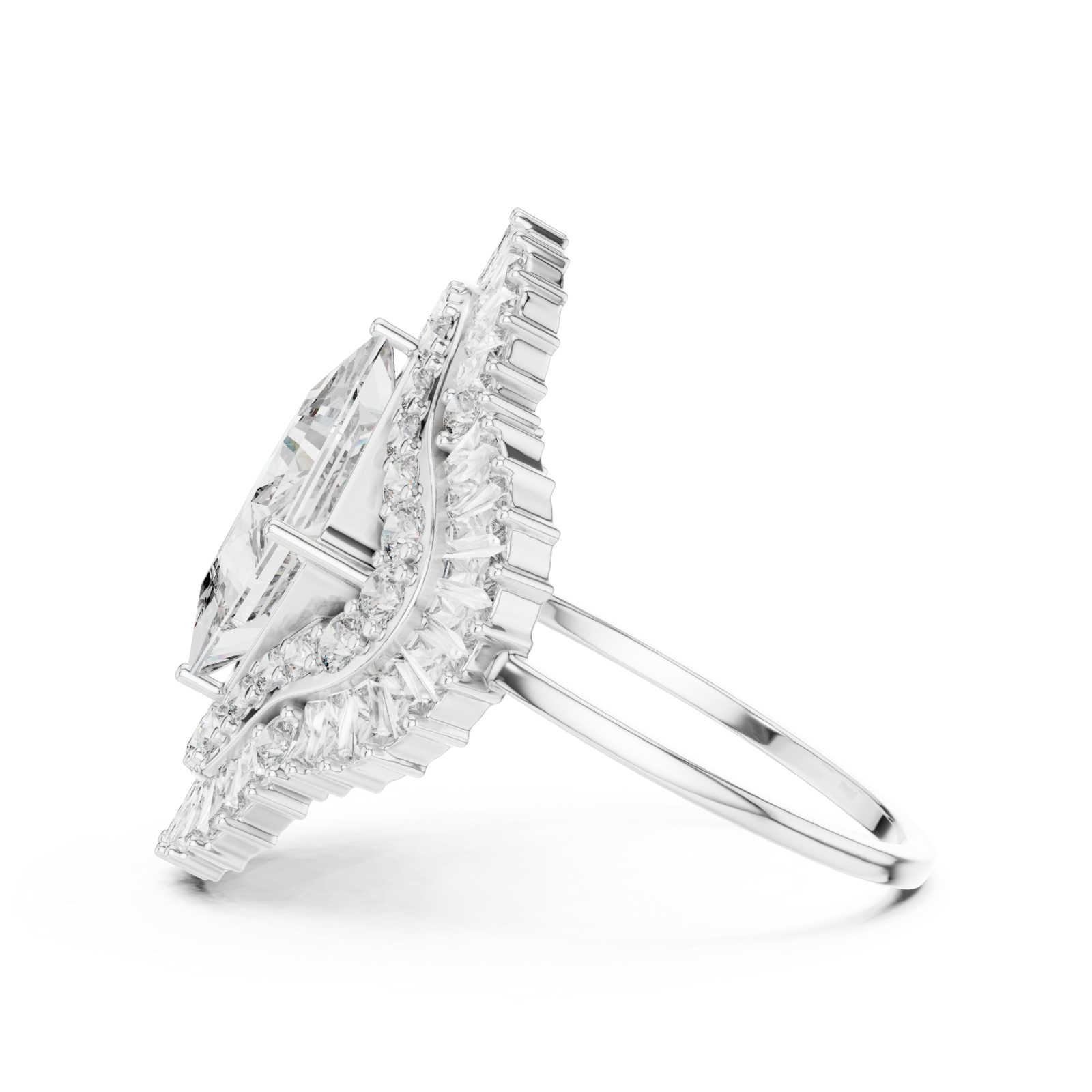 White Gold Radiant Crest Ring Side View