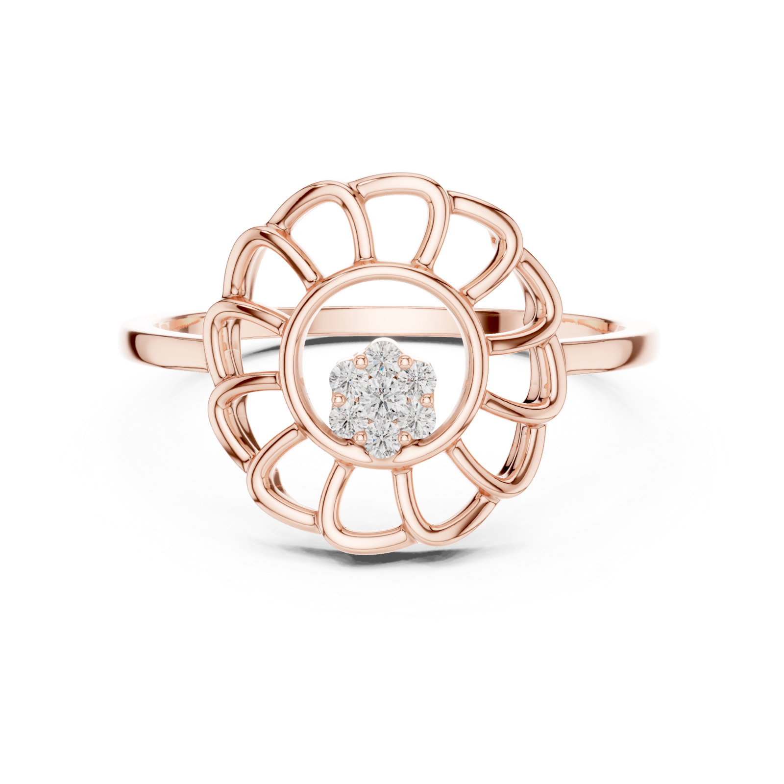  Rose Gold Petal Halo Ring Front View