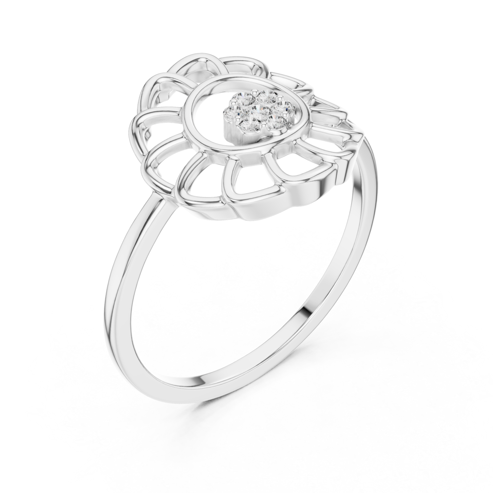  White Gold Petal Halo Ring Right View
