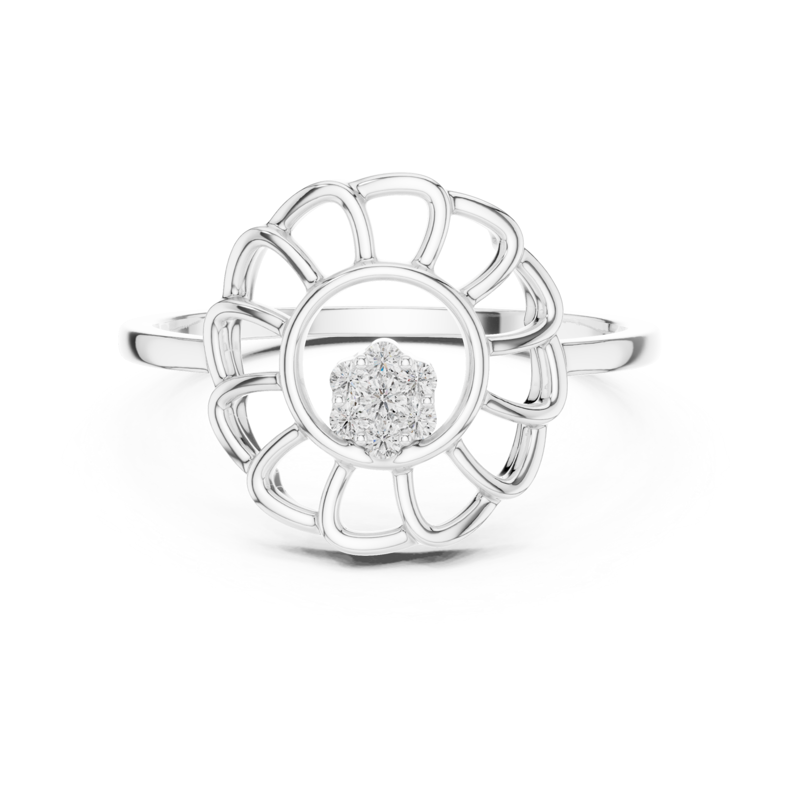  White Gold Petal Halo Ring Front View