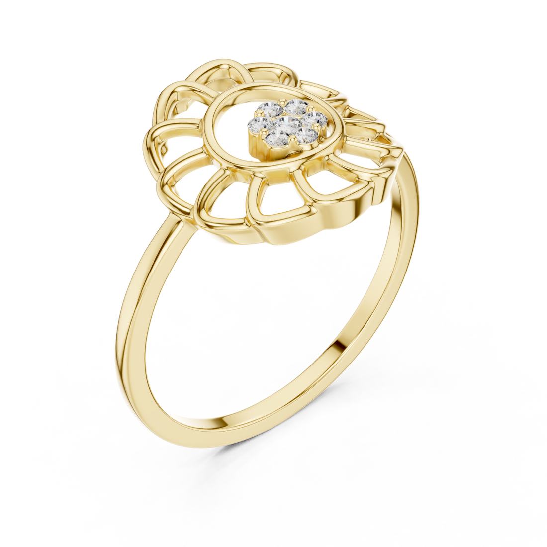 Gold Petal Halo Ring Right View