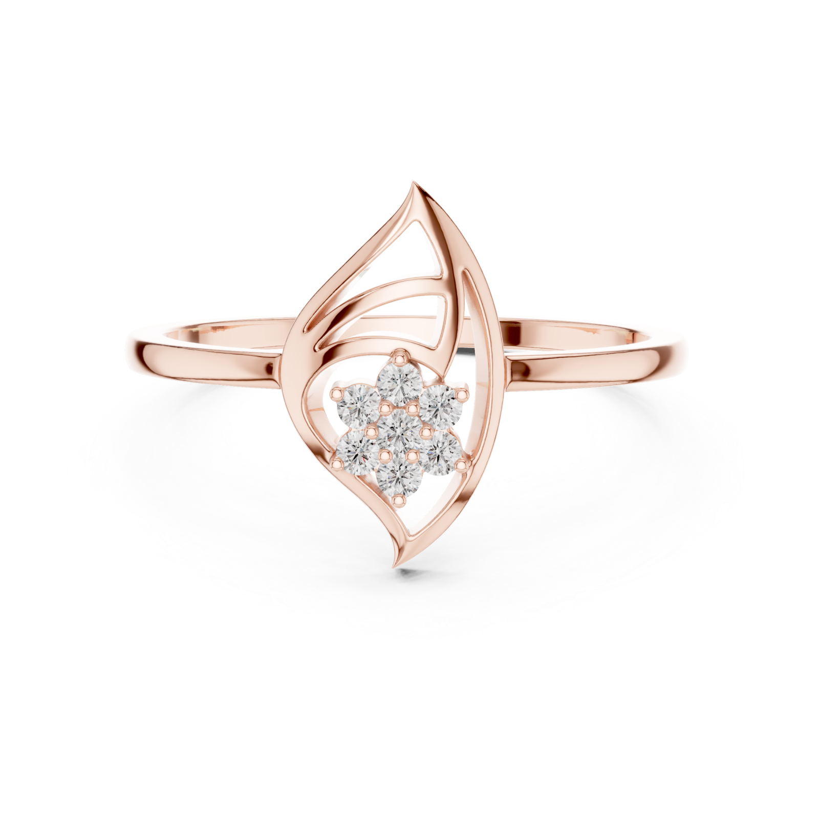  Rose Gold Petal Crest Statement Ring Front View