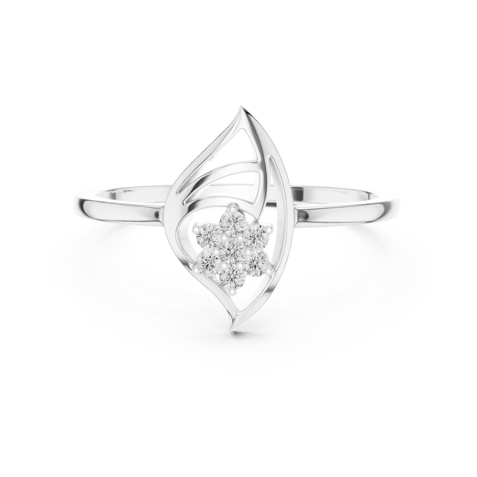 White Gold Petal Crest Statement Ring Front View
