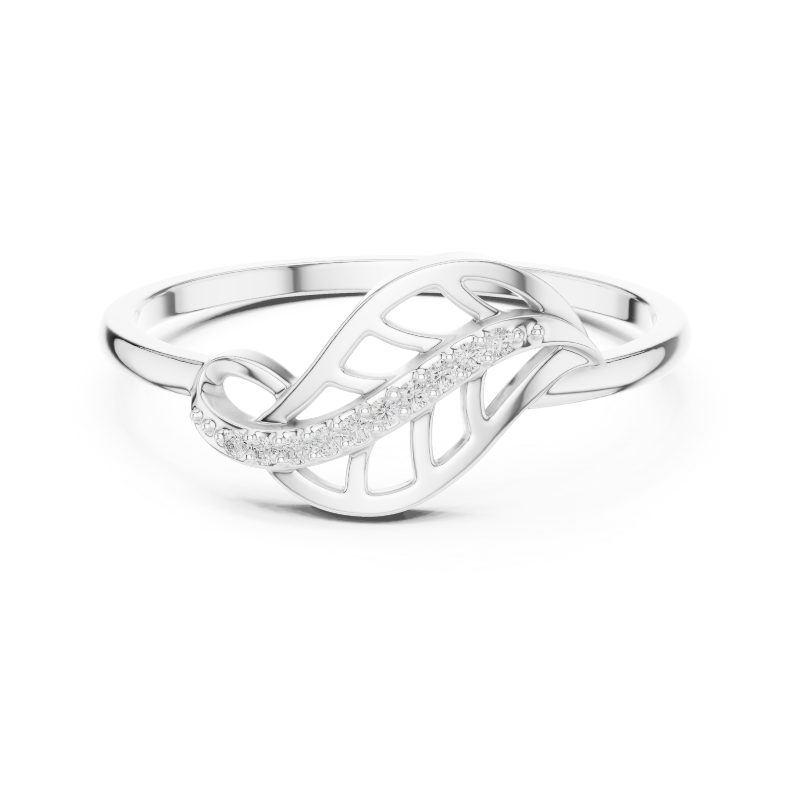  White Gold Willow Curl Ring Front View