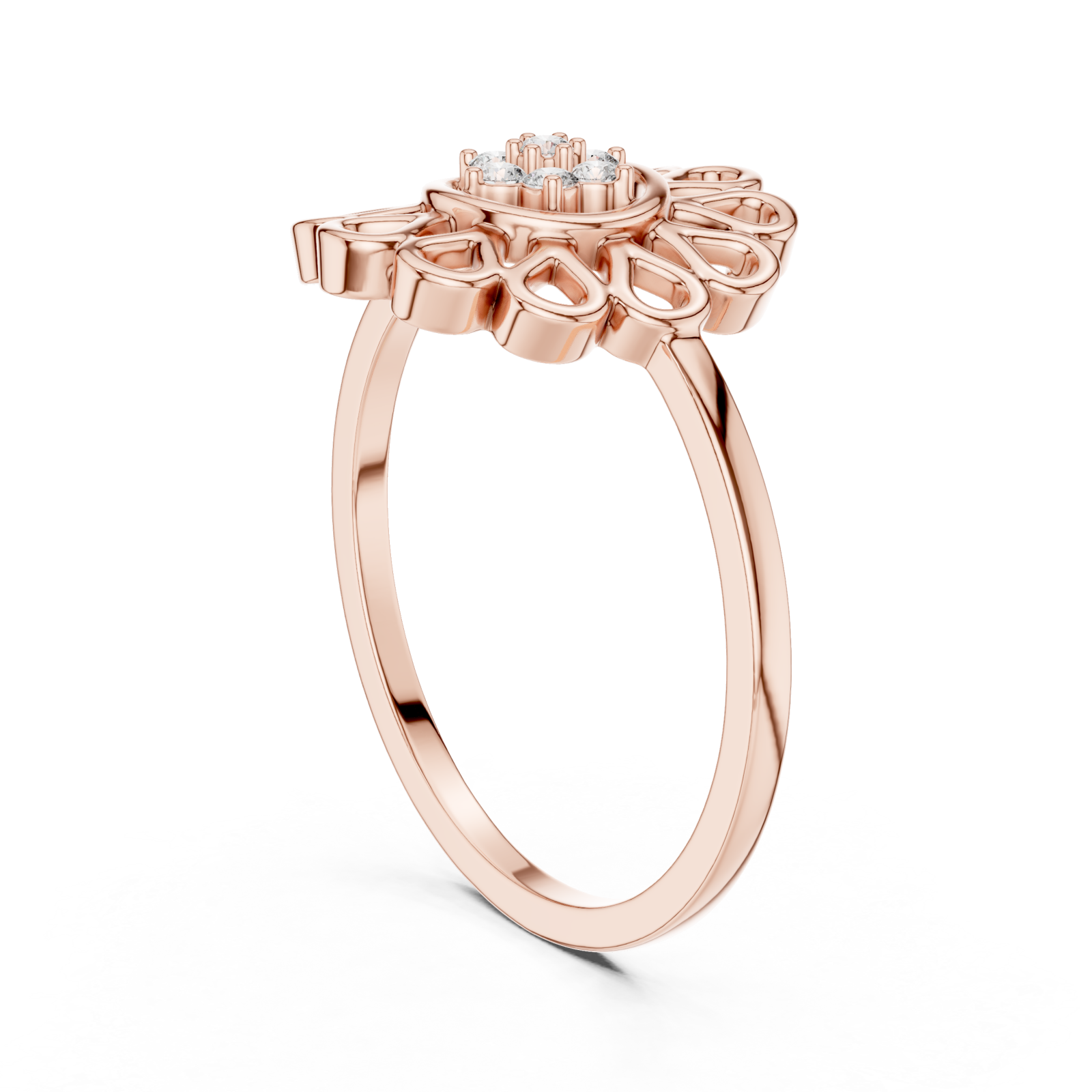  Rose Gold Floral Petal Lattice Ring Left View