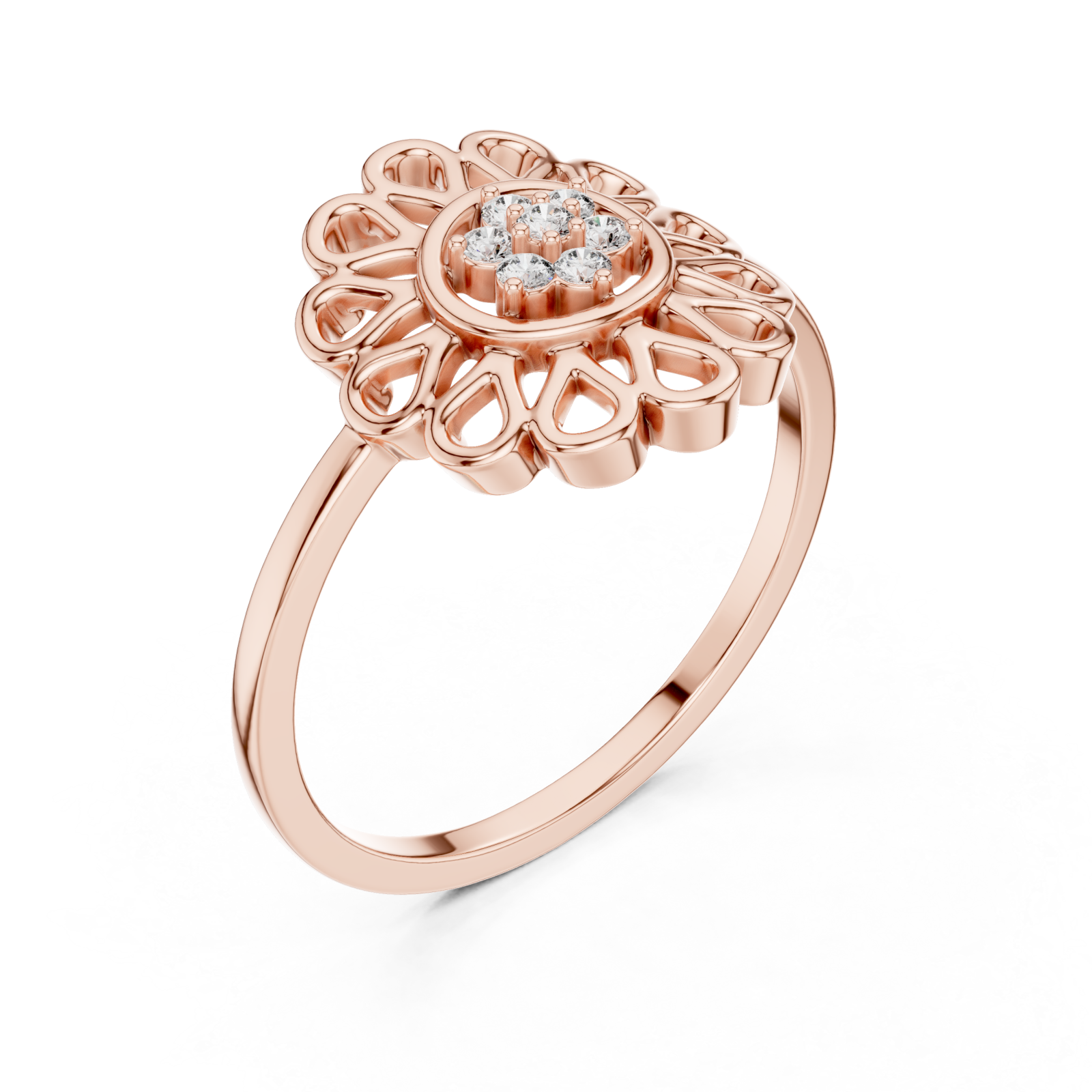  Rose Gold Floral Petal Lattice Ring Right View