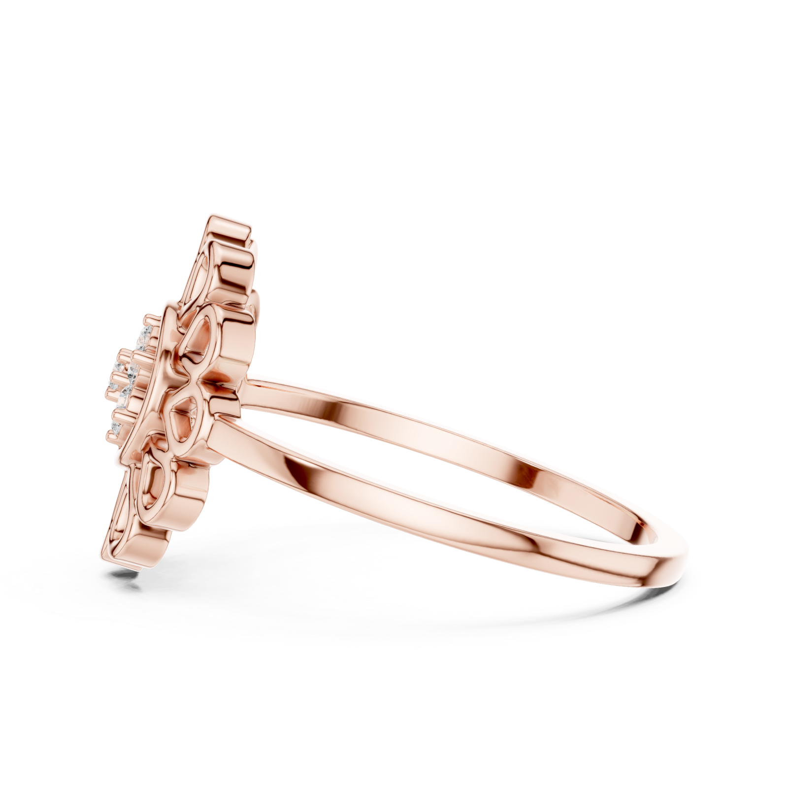  Rose Gold Floral Petal Lattice Ring Side View