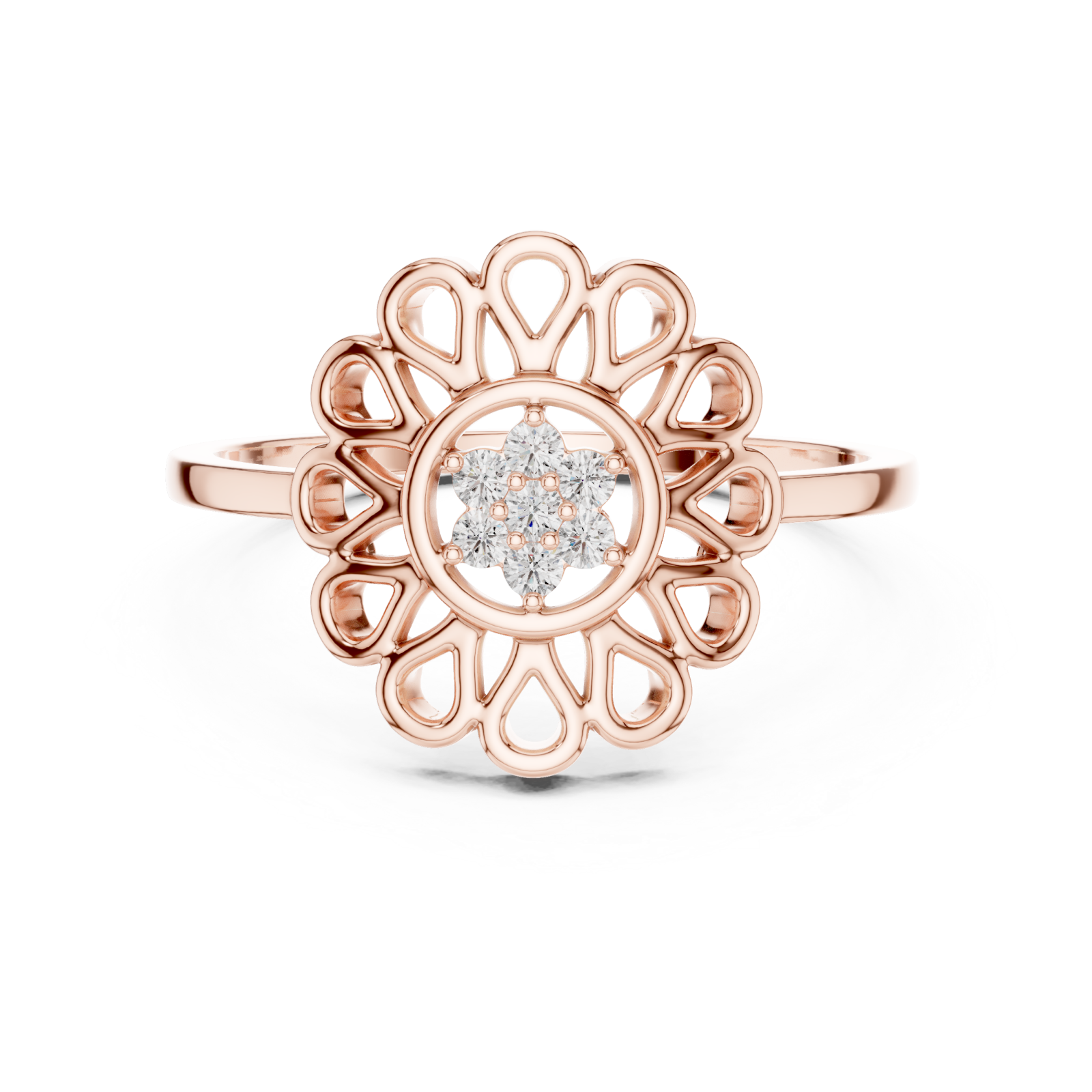  Rose Gold Floral Petal Lattice Ring Front View