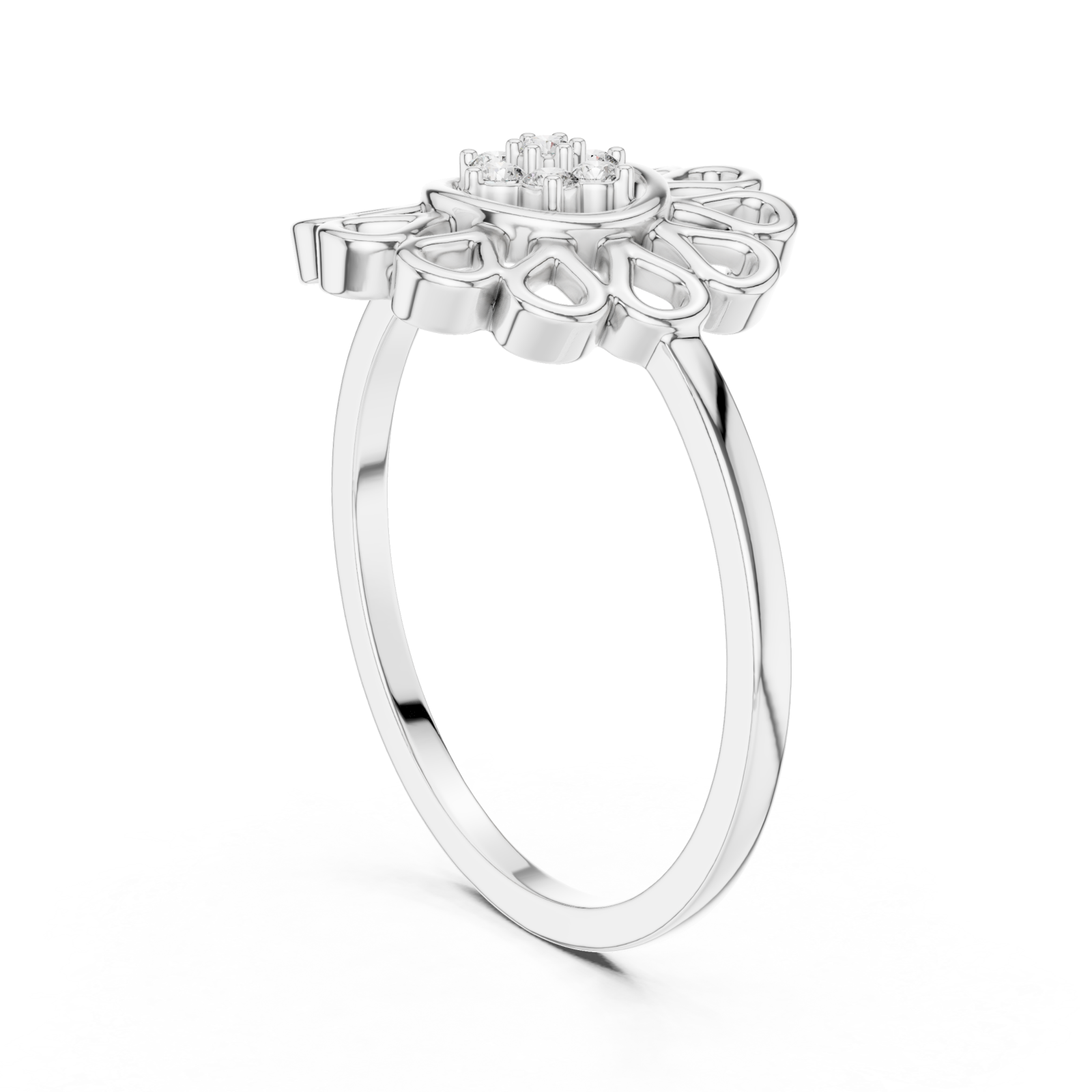  White Gold Floral Petal Lattice Ring Left View