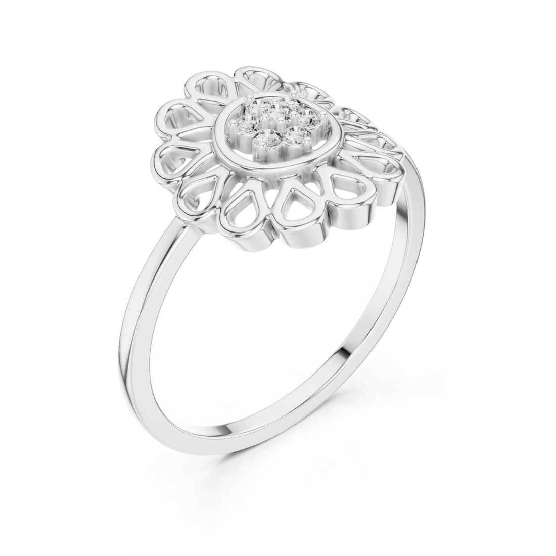  White Gold Floral Petal Lattice Ring Right View