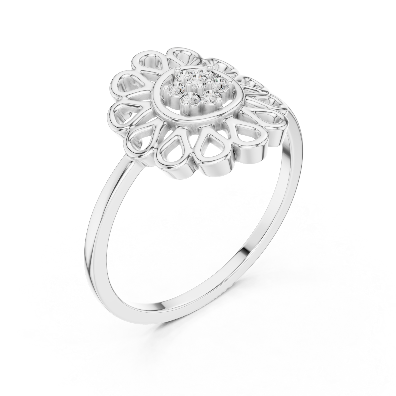  White Gold Floral Petal Lattice Ring Right View