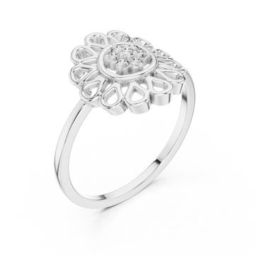  White Gold Floral Petal Lattice Ring Right View