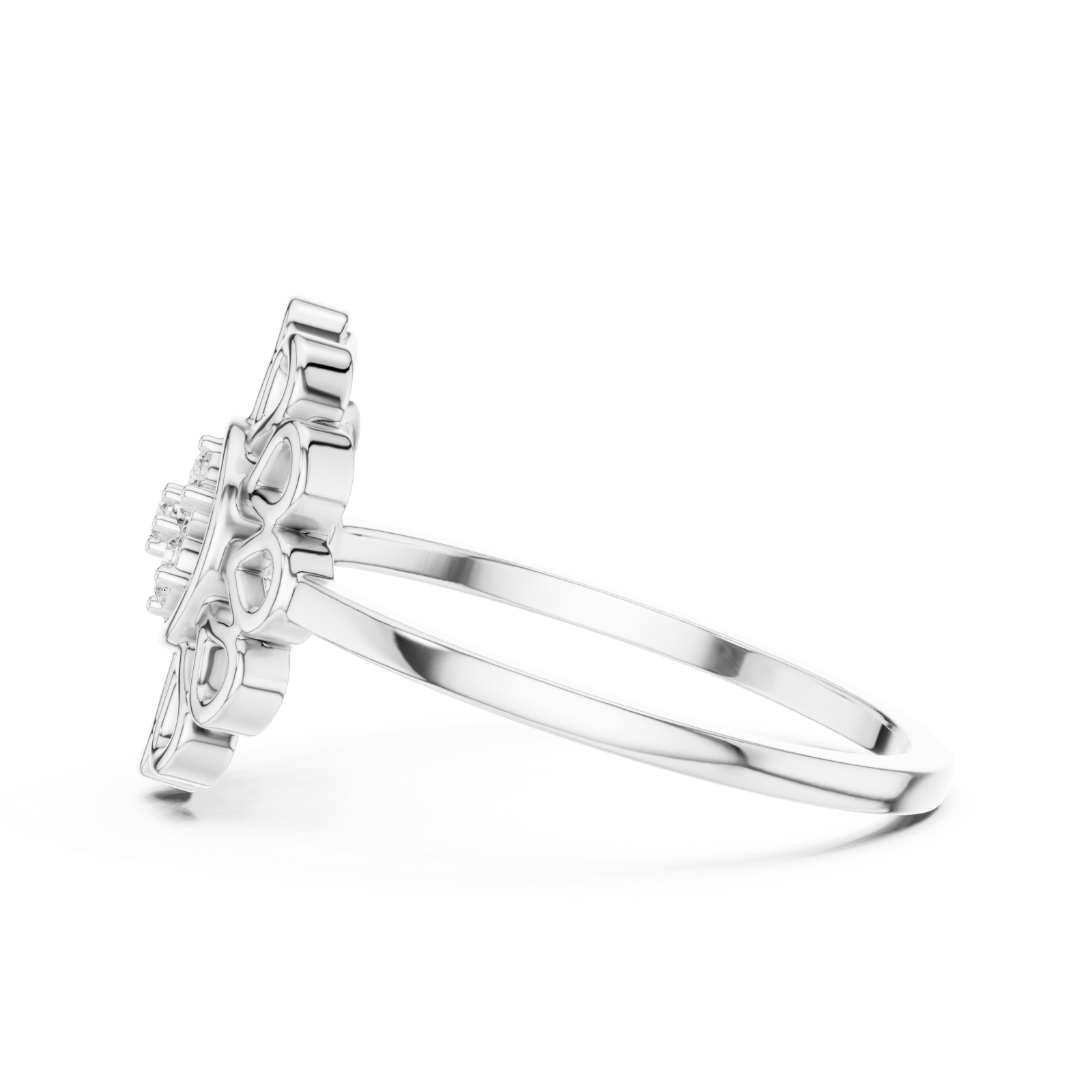  White Gold Floral Petal Lattice Ring Side View