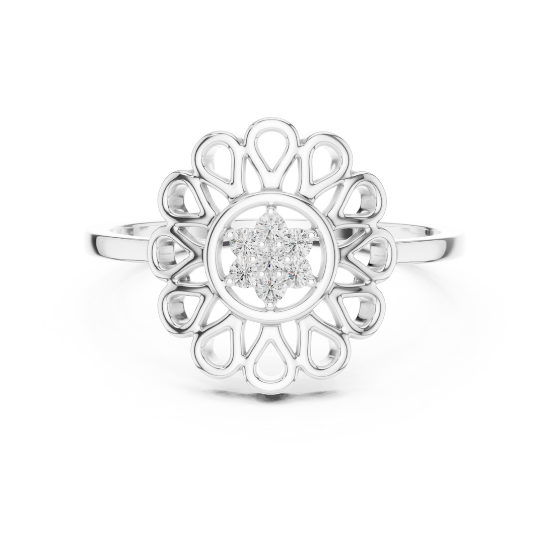  White Gold Floral Petal Lattice Ring Right View
