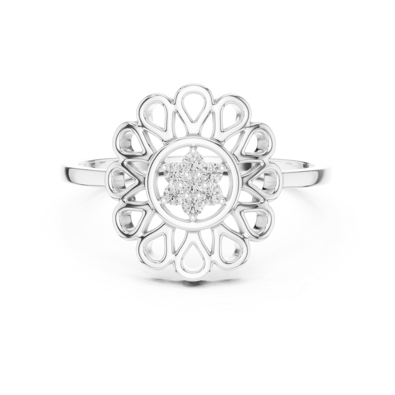  White Gold Floral Petal Lattice Ring Front View