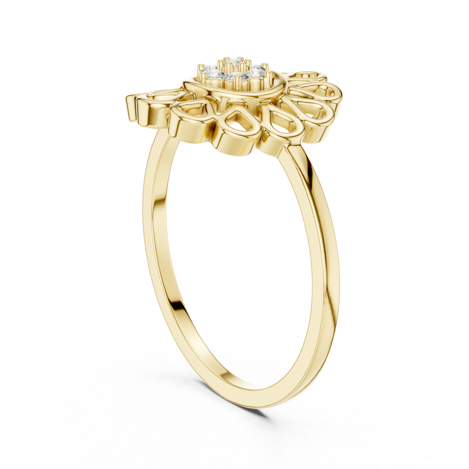  Gold Floral Petal Lattice Ring Left View