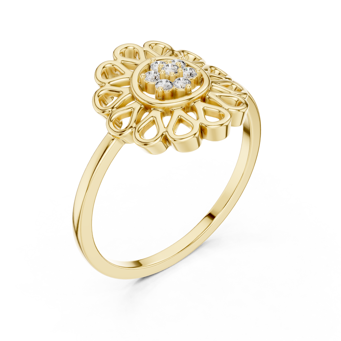 Gold Floral Petal Lattice Ring Right View