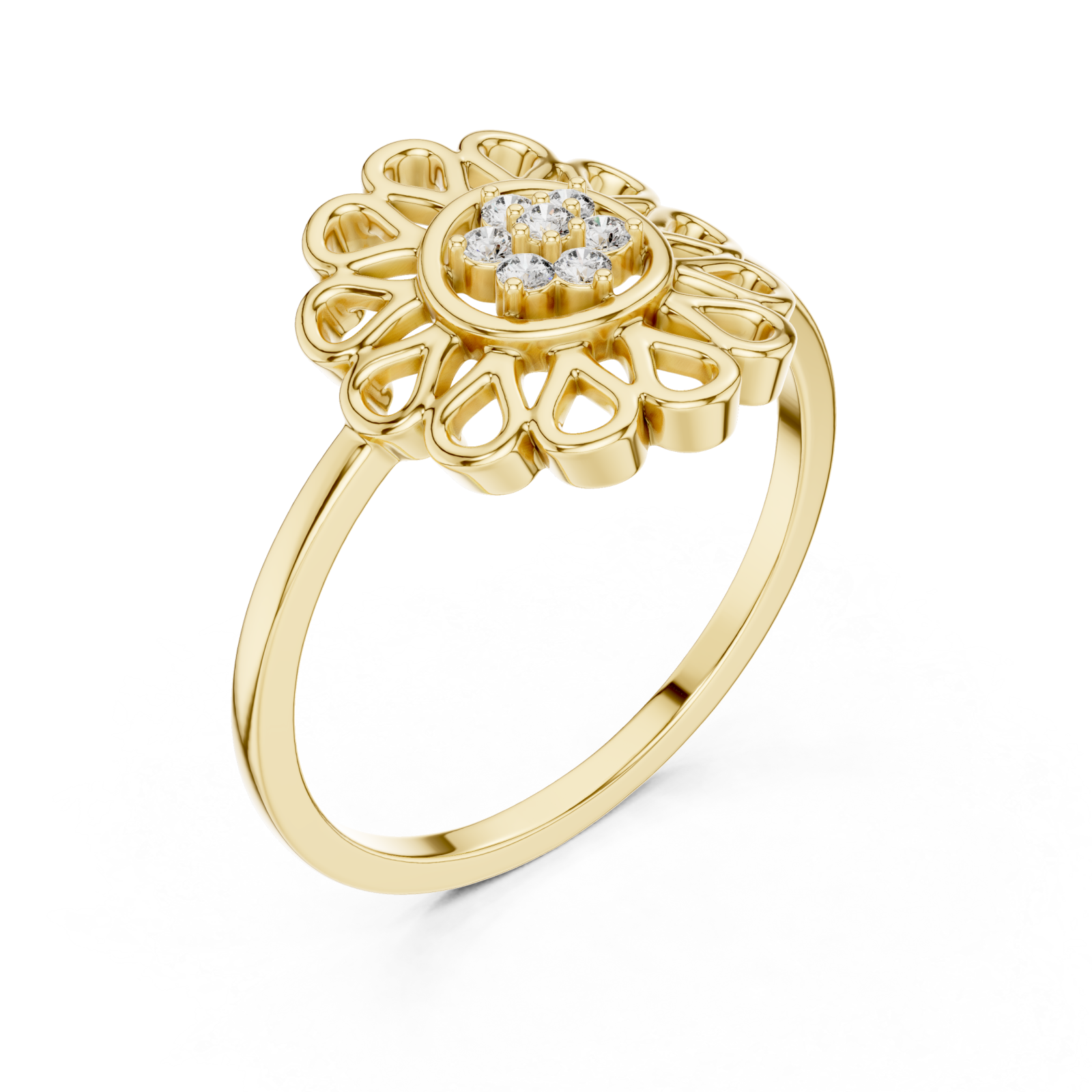 Gold Floral Petal Lattice Ring Right View