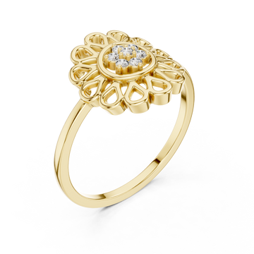 Gold Floral Petal Lattice Ring Right View