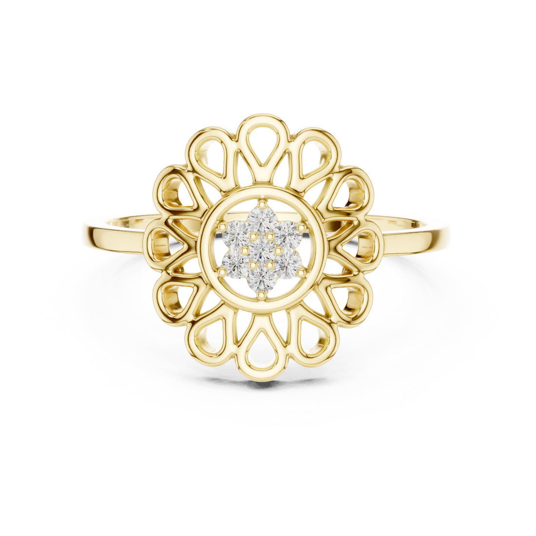 Gold Floral Petal Lattice Ring Right View