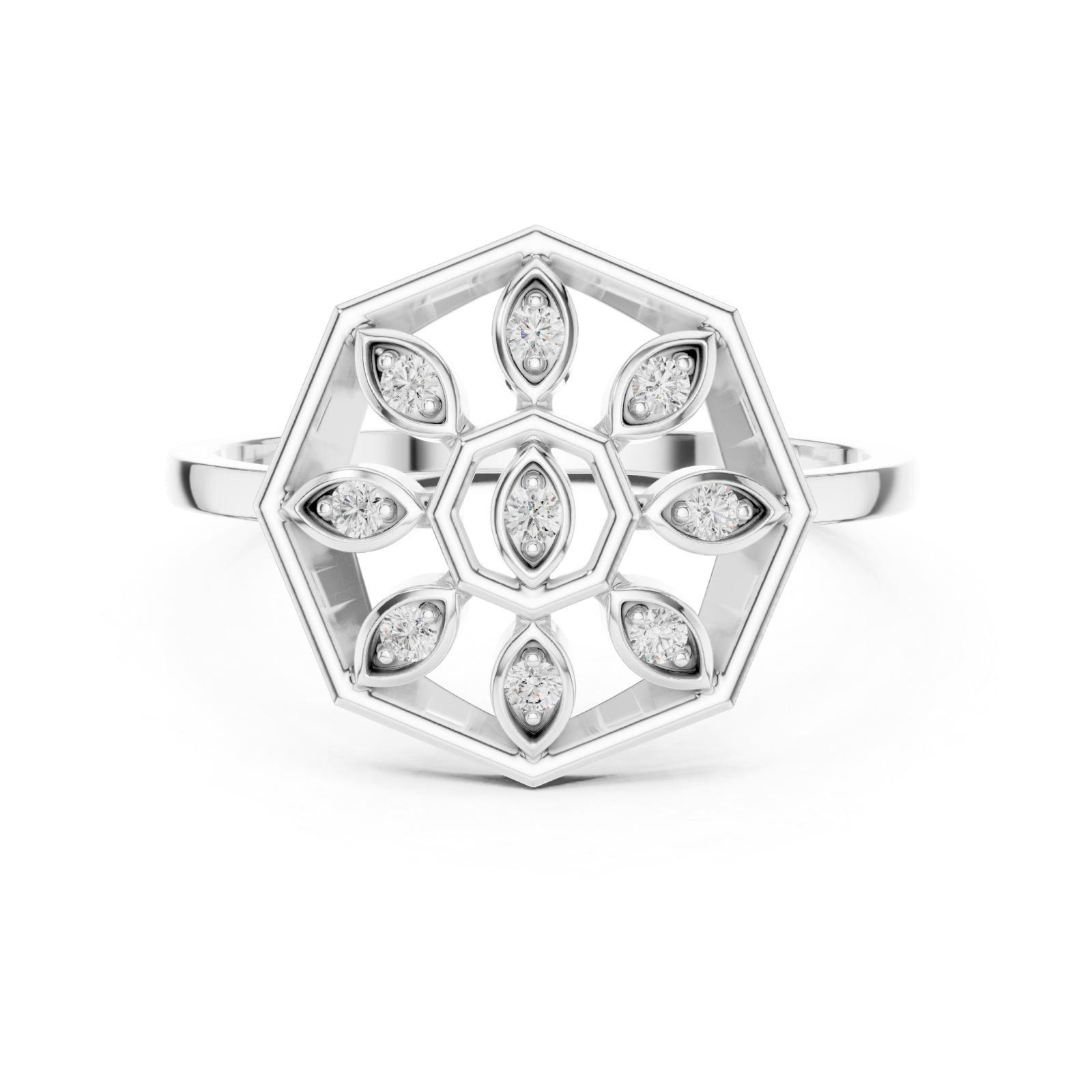  White Gold Opaline Lattice Ring Front View
