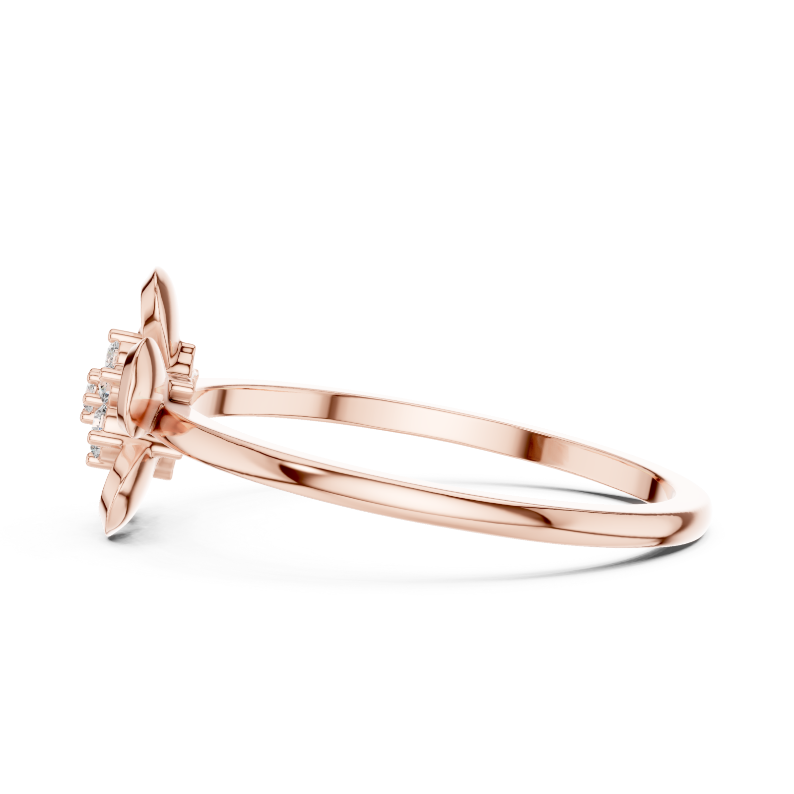  Rose Gold Petal Charm Blossom Ring Side View