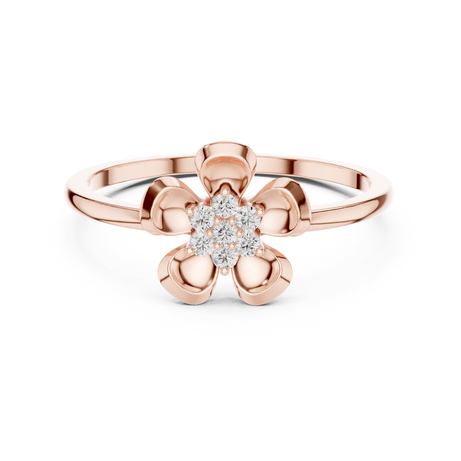  Rose Gold Petal Charm Blossom Ring Front View