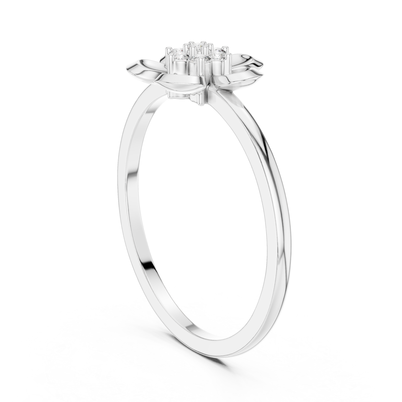  White Gold Petal Charm Blossom Ring Left View