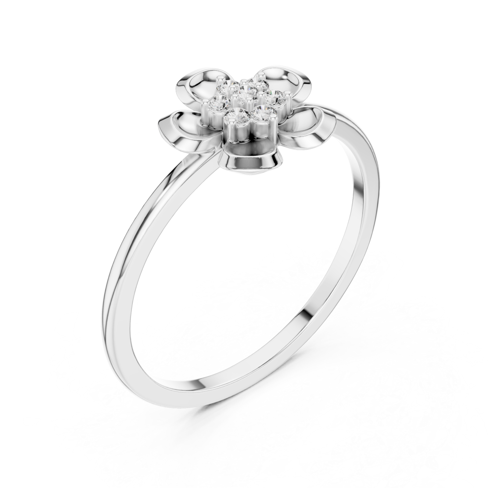  White Gold Petal Charm Blossom Ring Right View