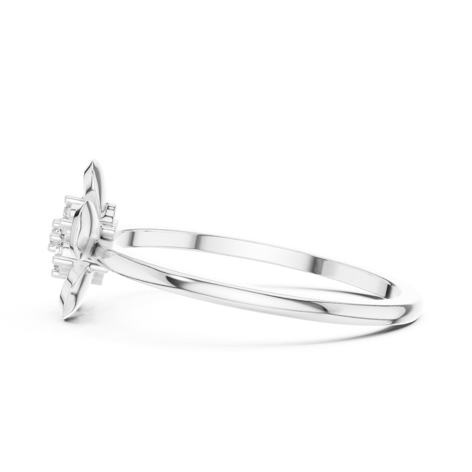  White Gold Petal Charm Blossom Ring Side View