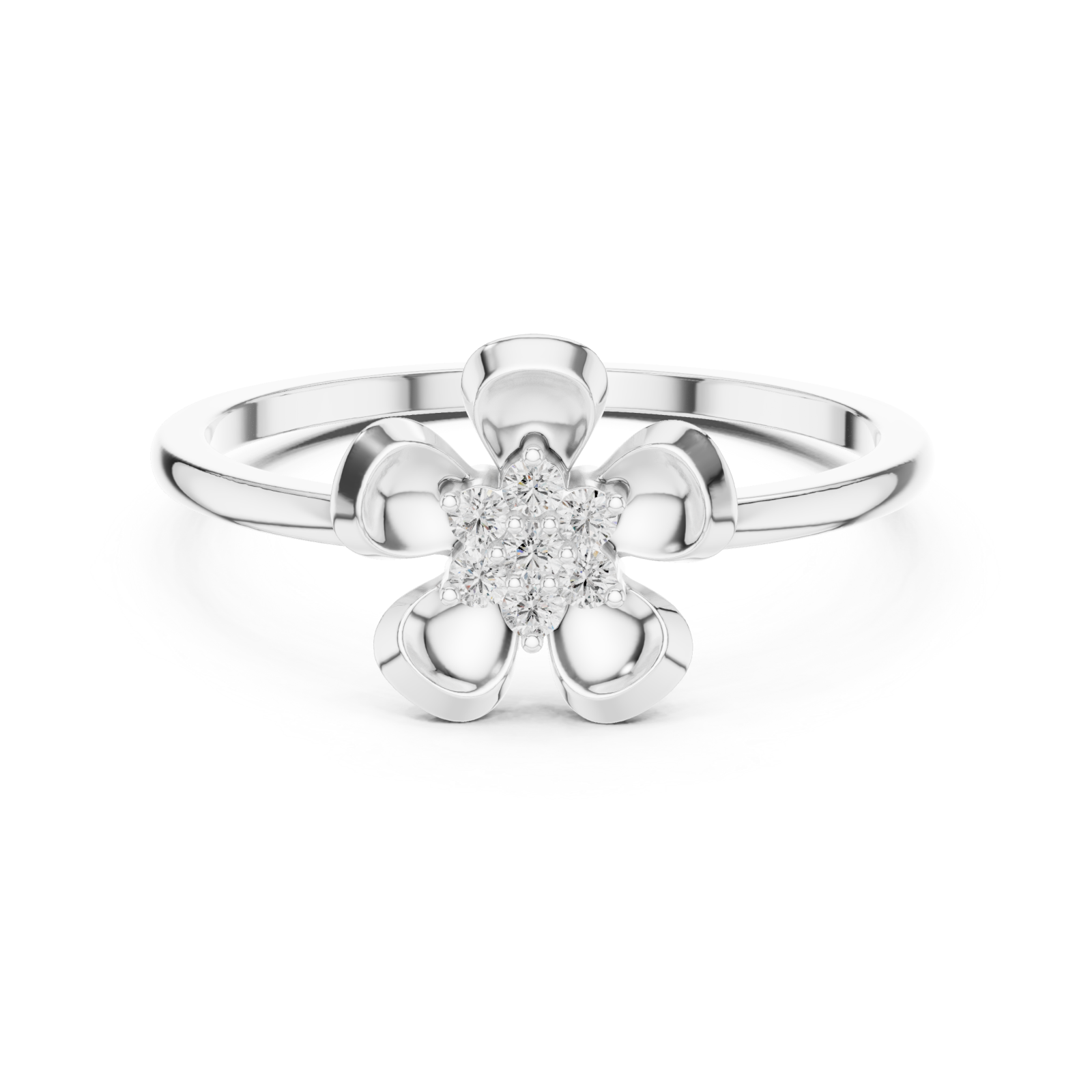  White Gold Petal Charm Blossom Ring Front View