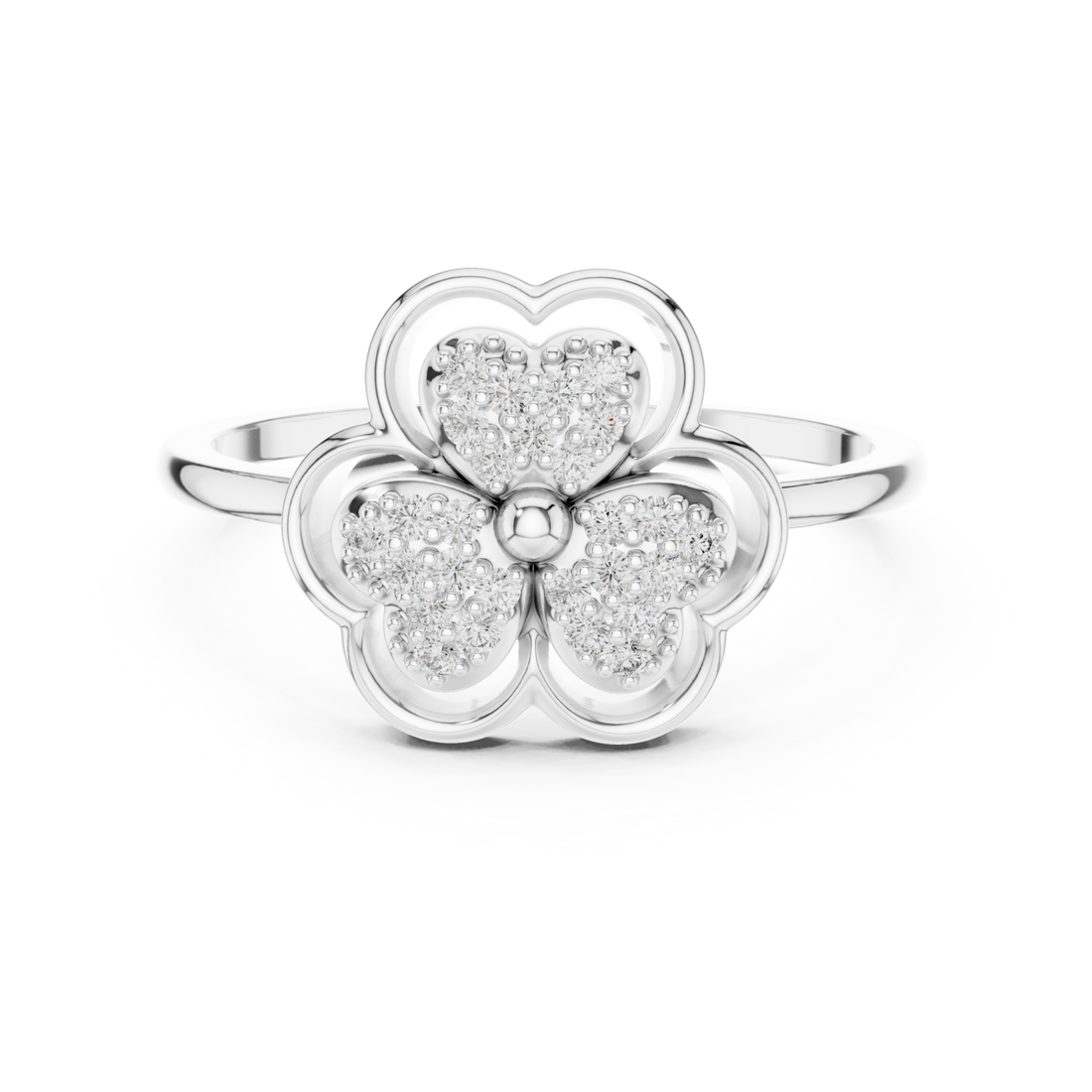  White Gold Petal Charm Ring Right View