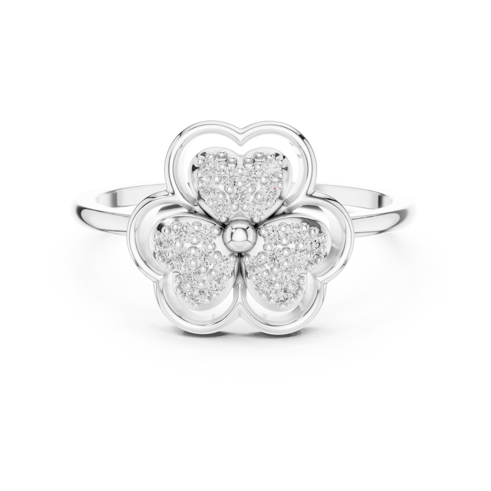  White Gold Petal Charm Ring Front View