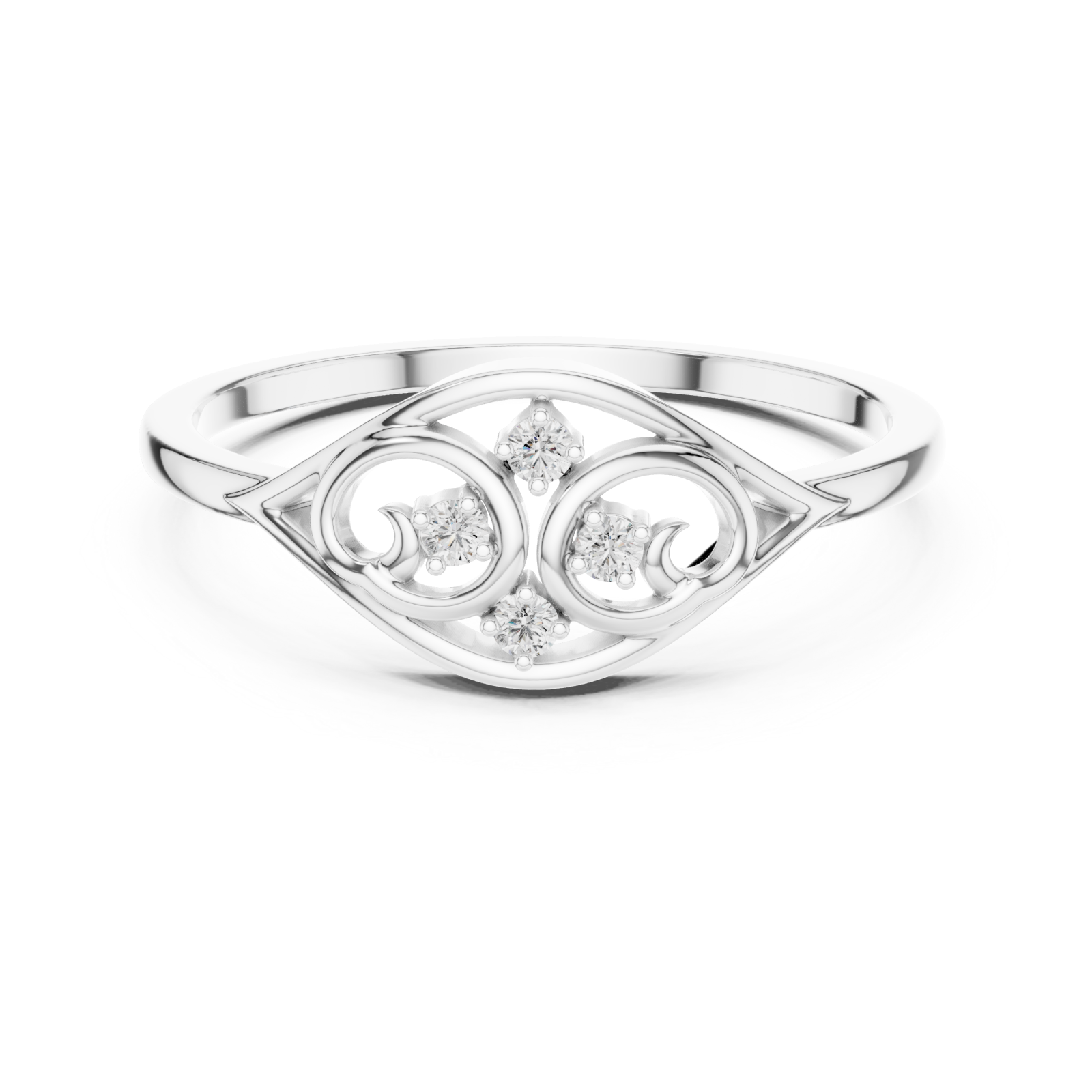  White Gold Petal Swirl Ring Front View