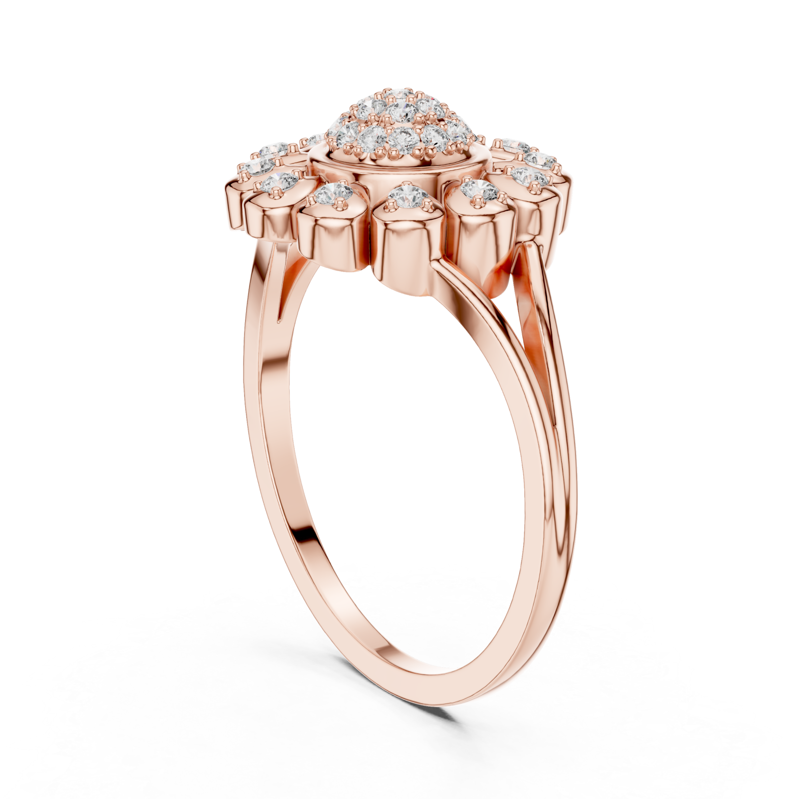  Rose Gold Celeste Halo Blossom Ring Left View