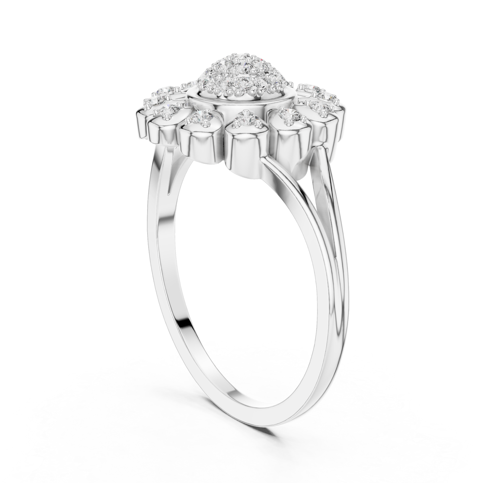  White Gold Celeste Halo Blossom Ring Left View