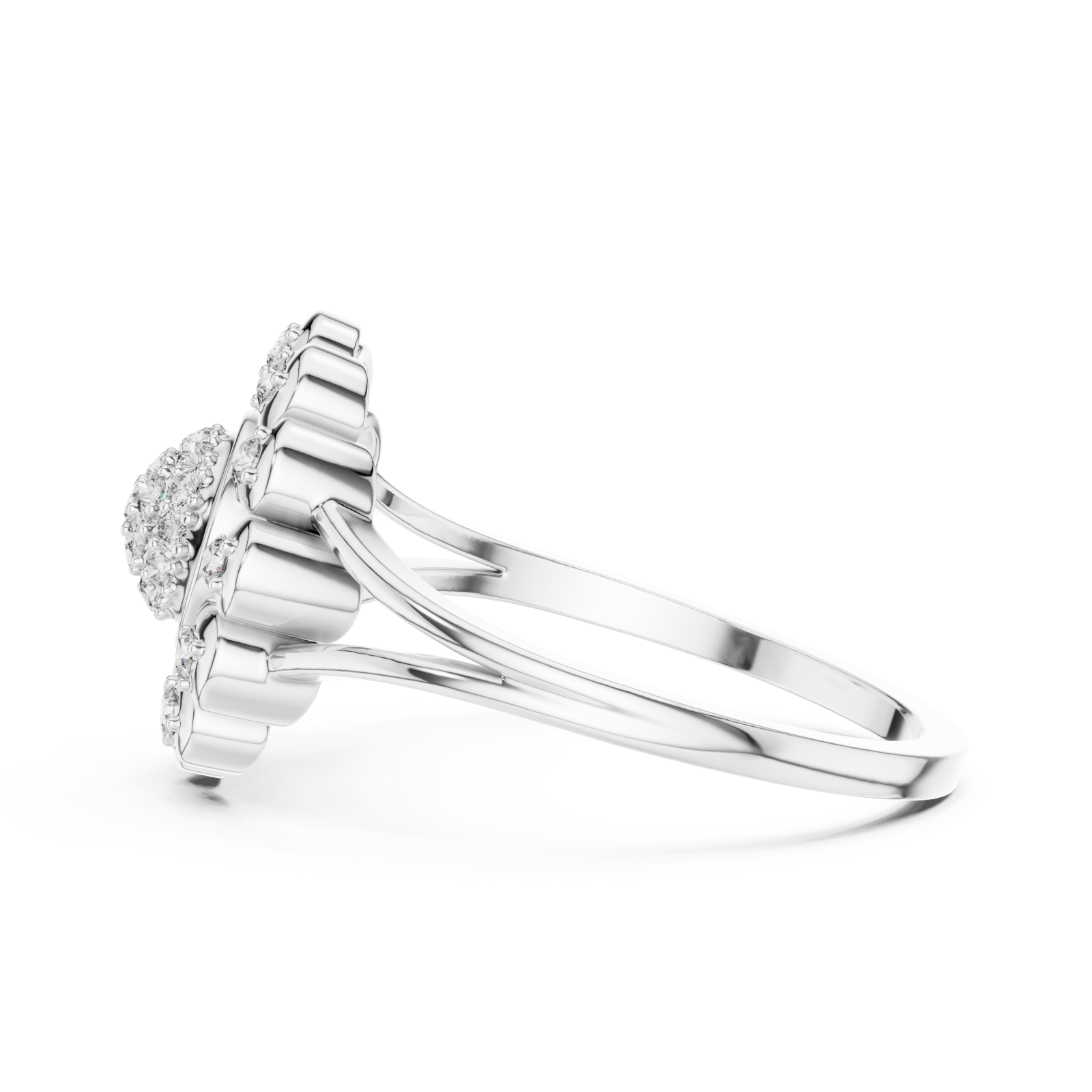  White Gold Celeste Halo Blossom Ring Side View