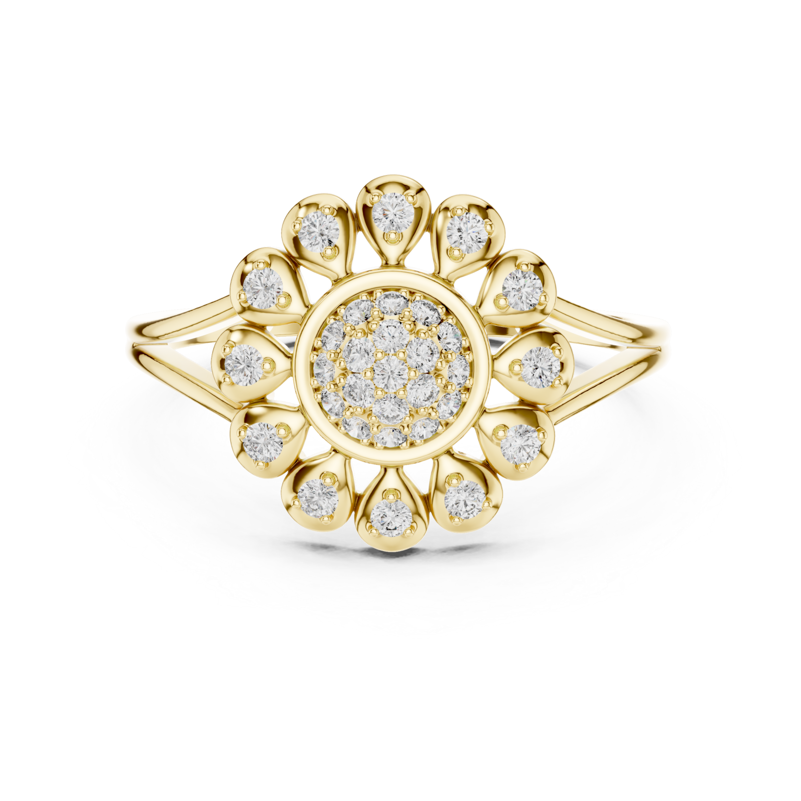 Gold Celeste Halo Blossom Ring Front View