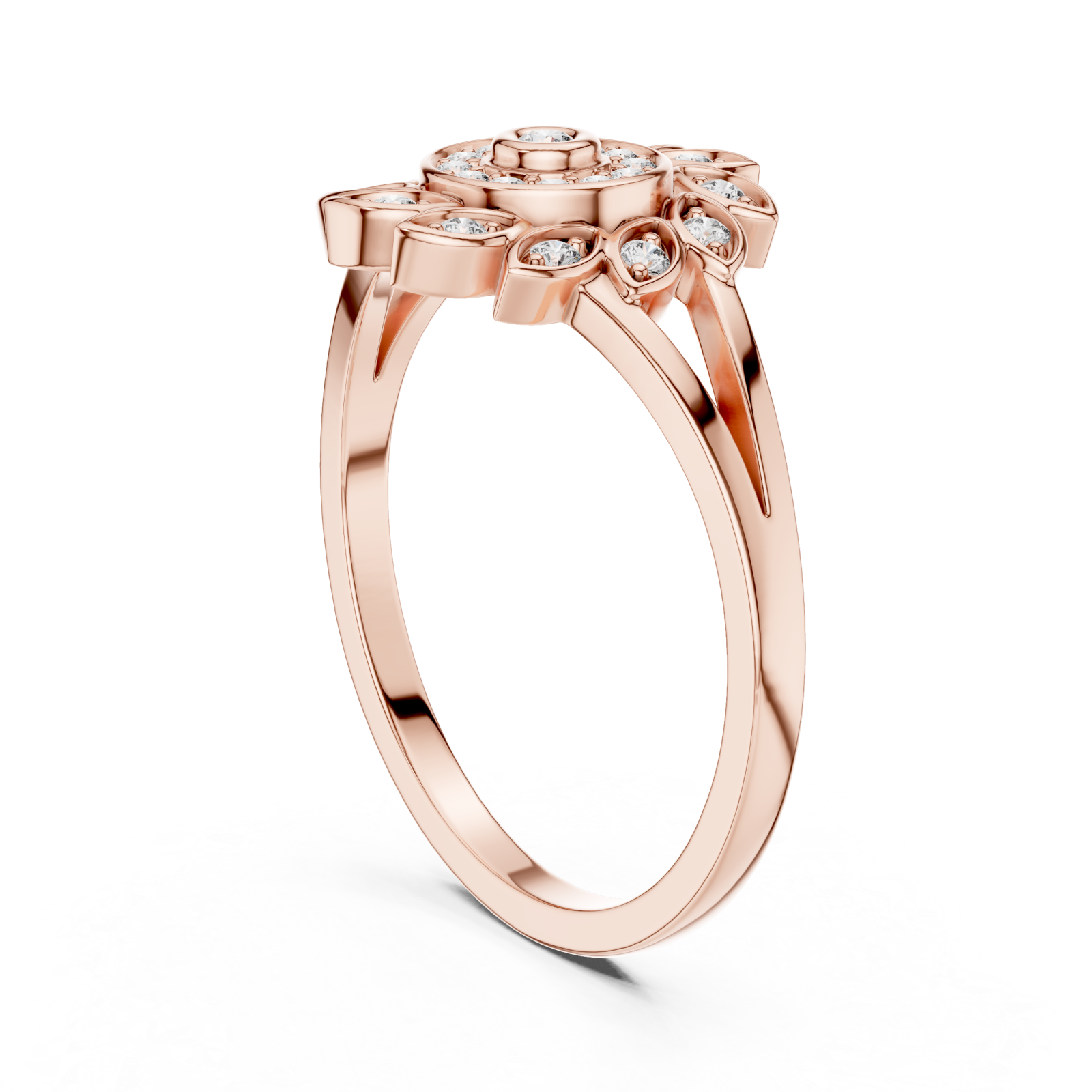  Rose Gold Petal Halo Statement Ring Left View