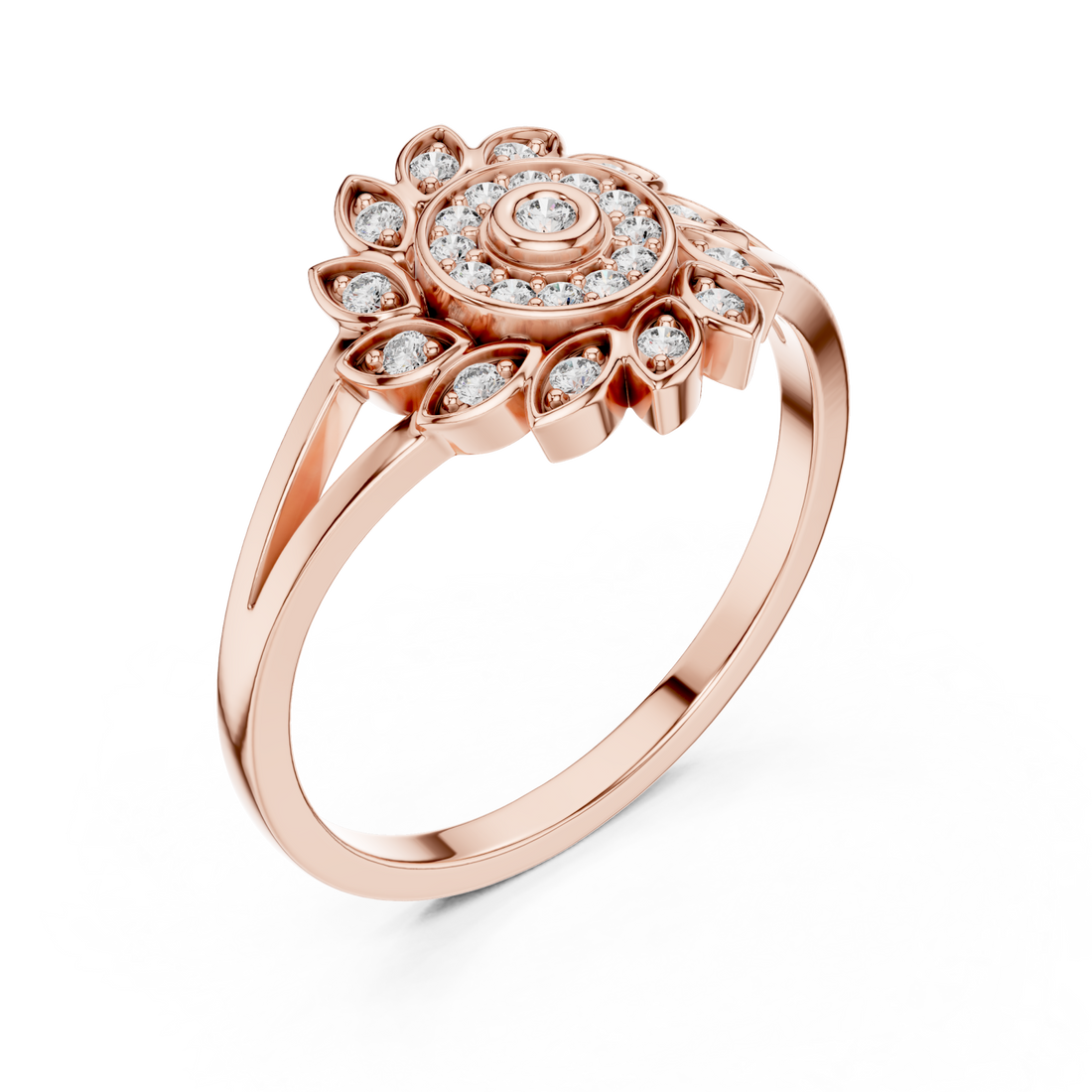  Rose Gold Petal Halo Statement Ring Right View