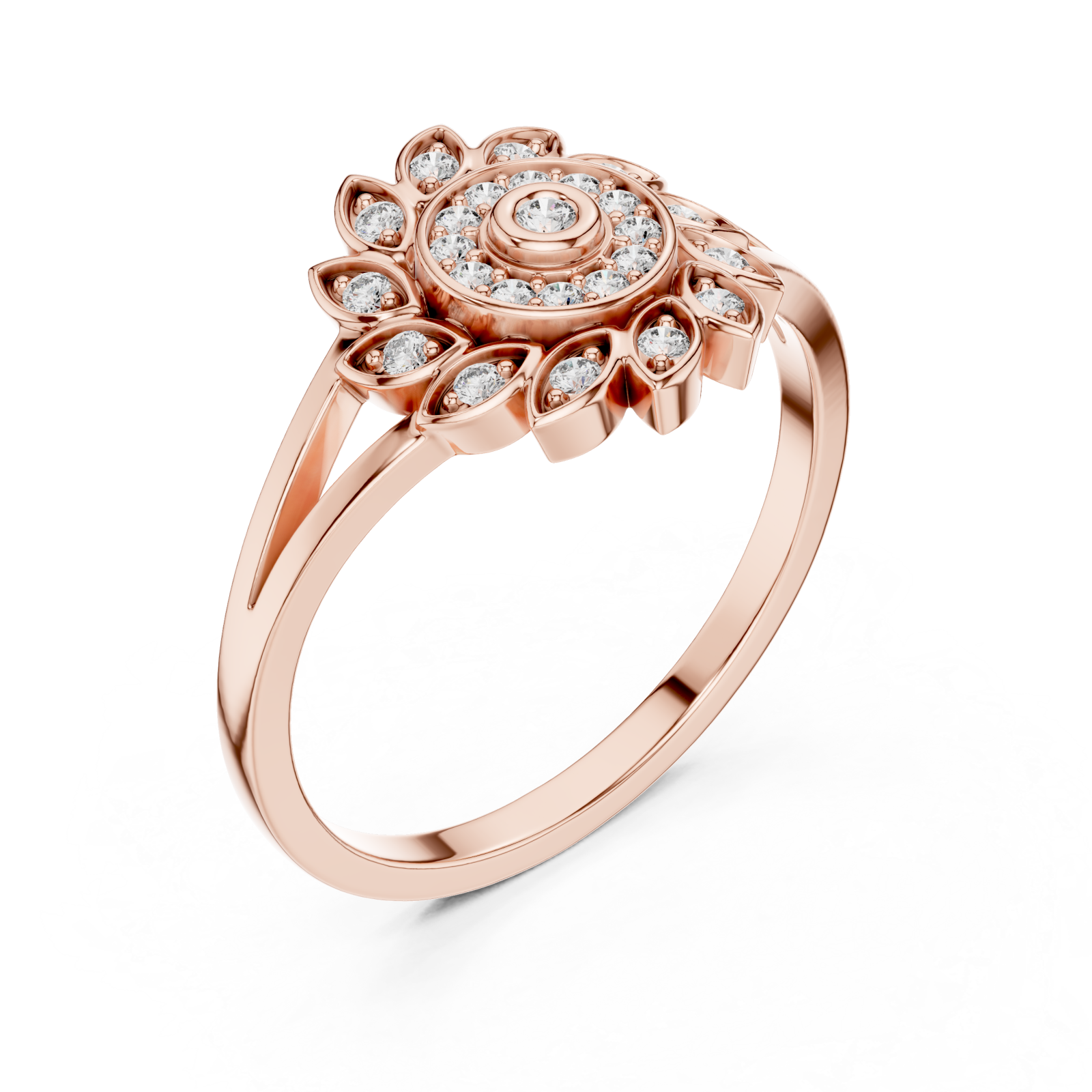  Rose Gold Petal Halo Statement Ring Right View