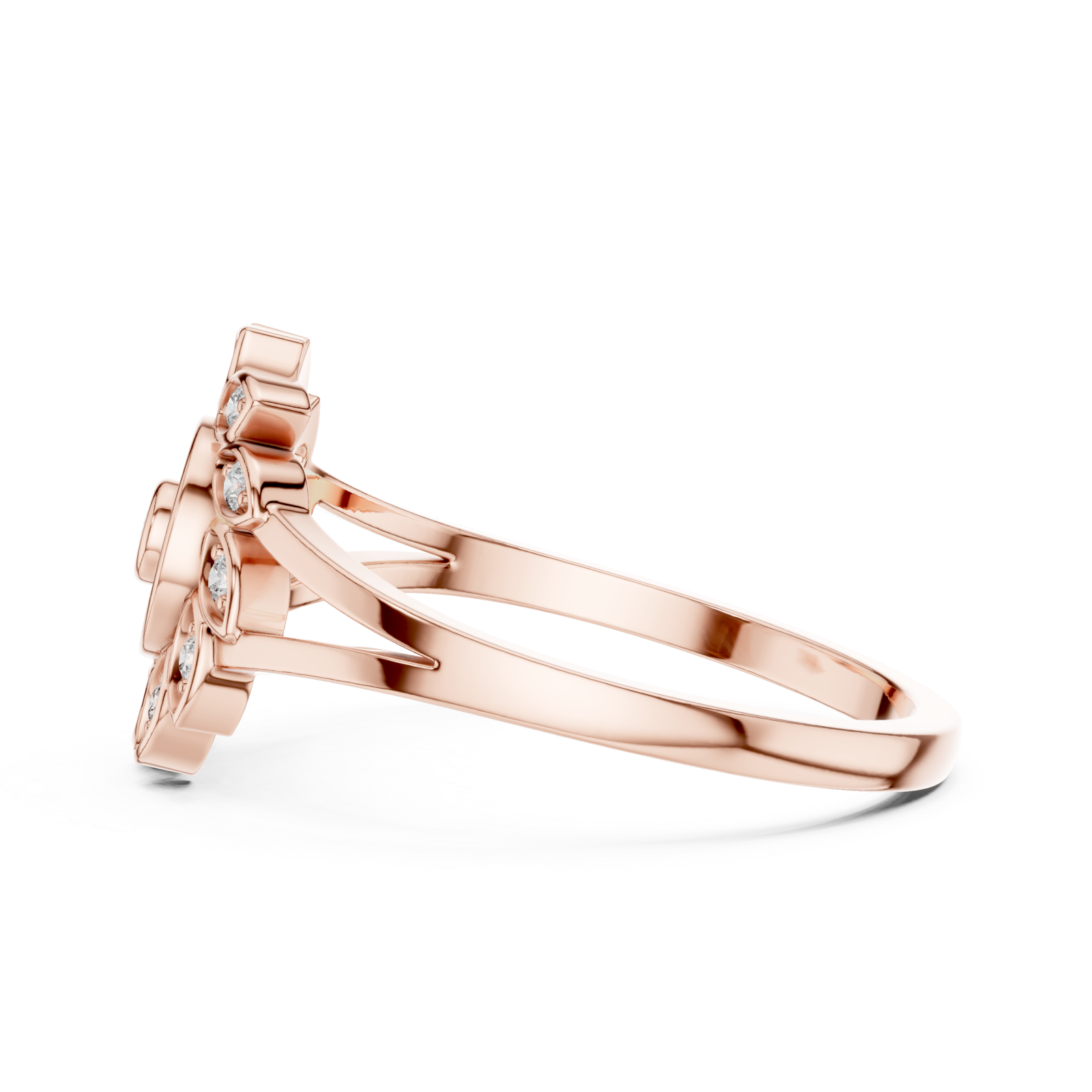  Rose Gold Petal Halo Statement Ring Side View