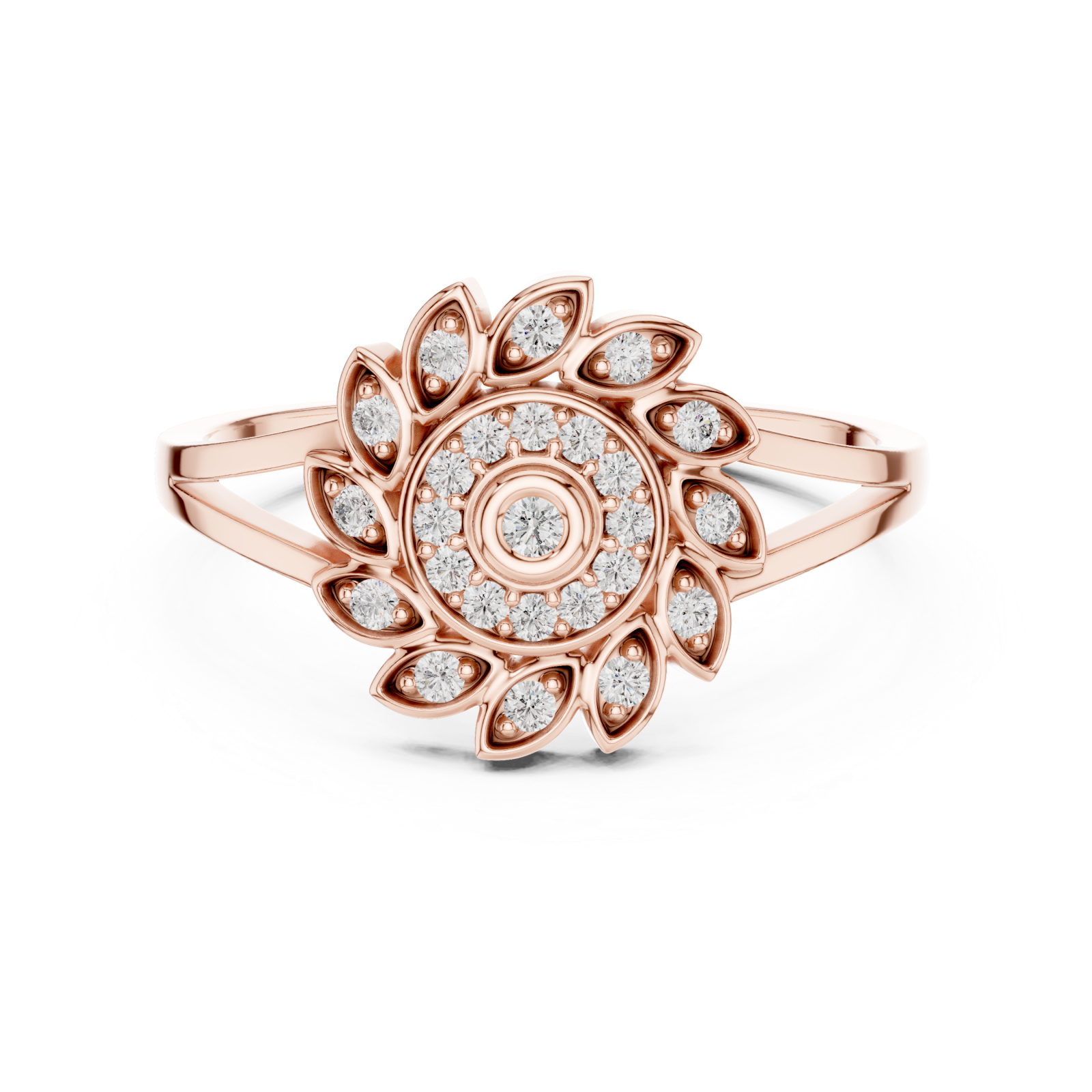  Rose Gold Petal Halo Statement Ring Front View