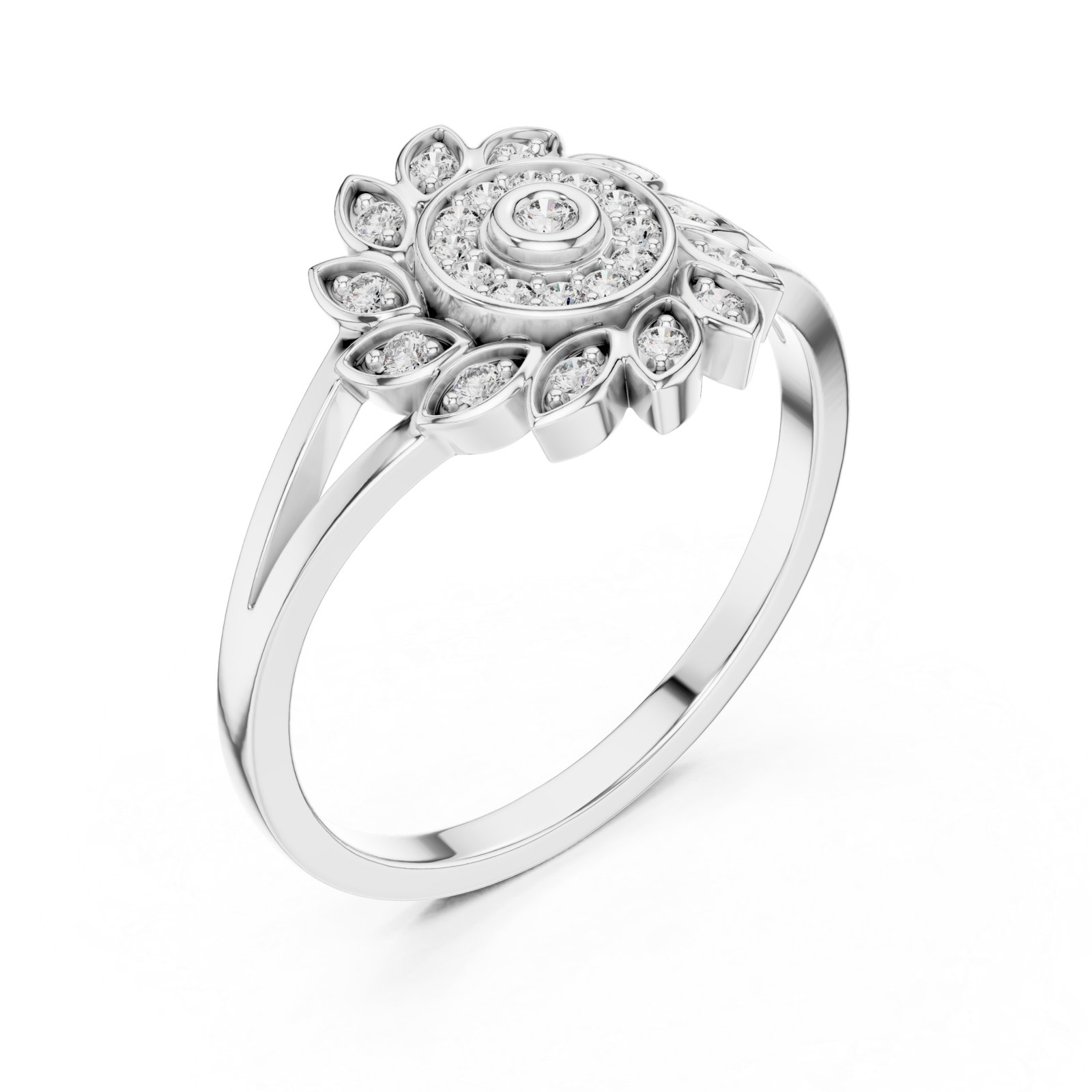  White Gold Petal Halo Statement Ring Right View