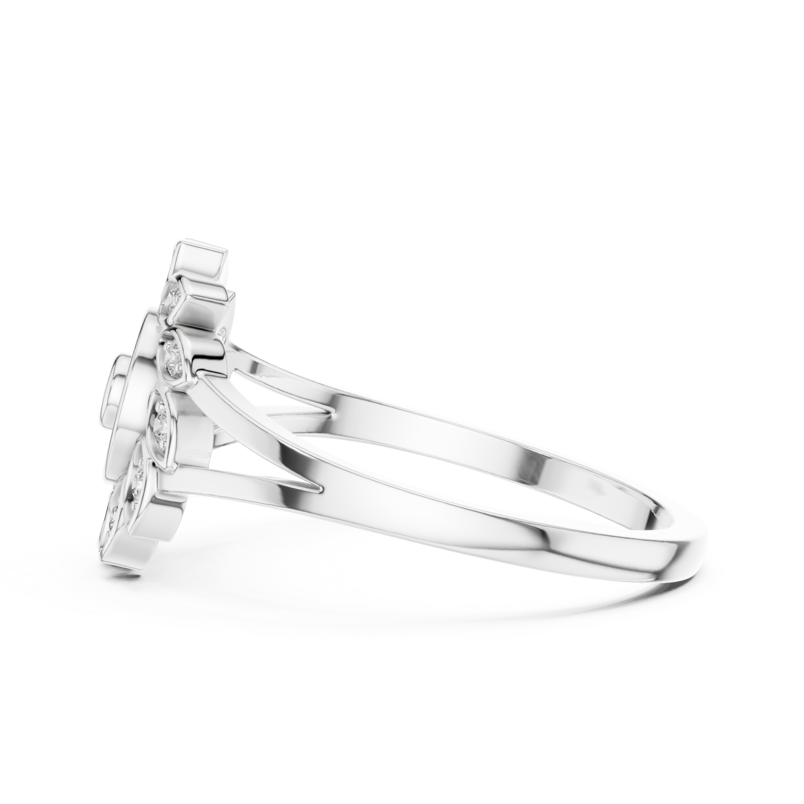  White Gold Petal Halo Statement Ring Side View